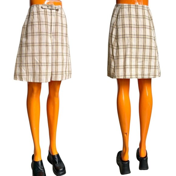 70s Vintage Highwaisted Plaid Skort Skirt Shorts Preppy Kneelength Mr Leonard. - Picture 7 of 8